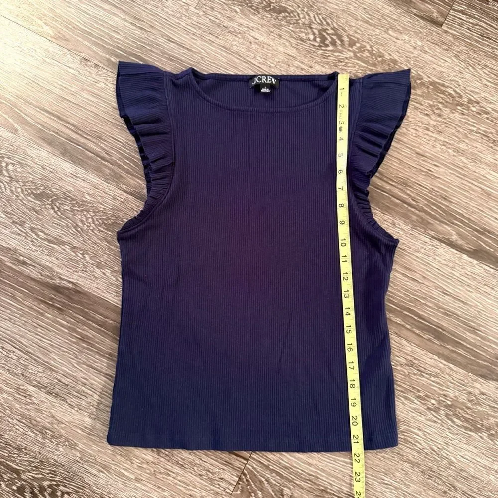 J. Crew Navy Ribbed Ruffle Sleeve Top - Picture 4 of 5